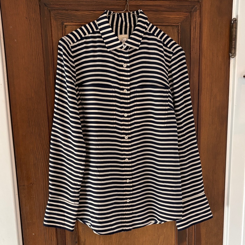 J. Crew black and White Striped silk Shirt
